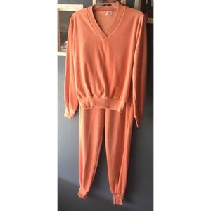 Peach Velour Track Suit Set